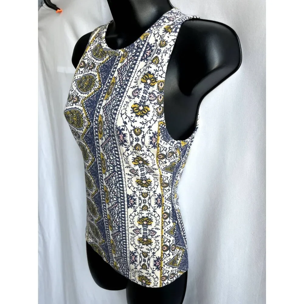 Intimately Free People Paisley Cotton Tank Top Sze XS Boho Keyhole Back Bohemian